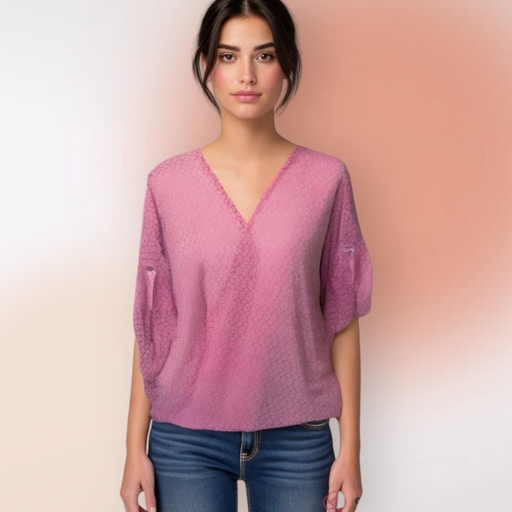 Jennifer Lopez Geo Print‎ Semi-Sheer Pink Pullover Top Size Med